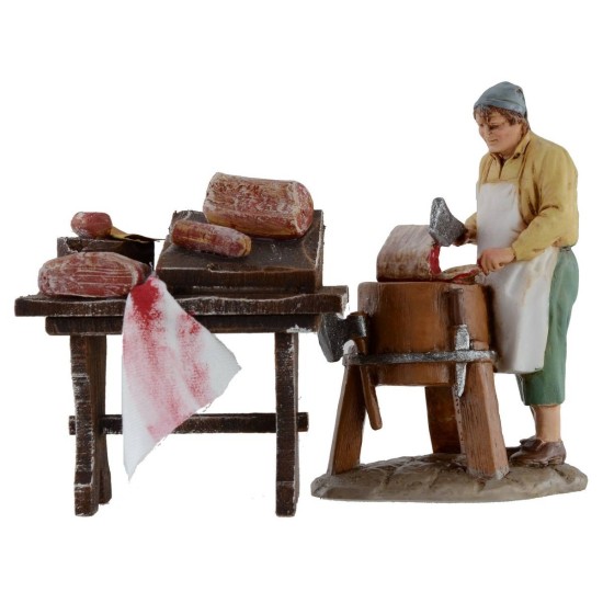 Banco de madera con carne y embutidos de 7x4x7,5 cm para