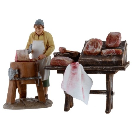 Banco de madera con carne y embutidos de 8,5x5x8,5 cm para