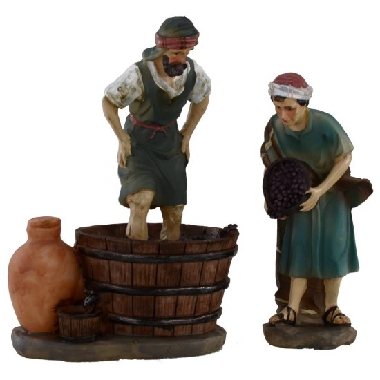 Escena de pisadores de uva de 15 cm en resina Mundo Pesebre.