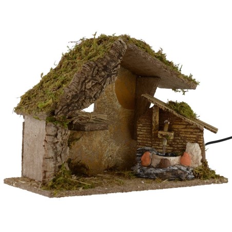 Cabaña con fuente funcional de 36x16,5x24,5 cm de alto para el Nacimiento.