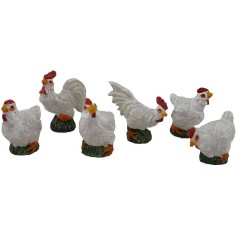 Set of 6 hens in resin 3 cm