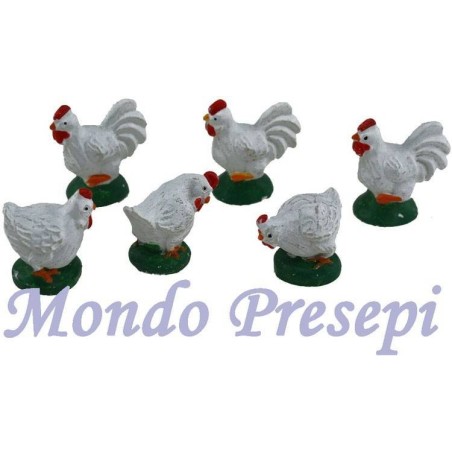 Coloca 6 gallinas de resina de 3,5-4 cm Mundo Pesebre