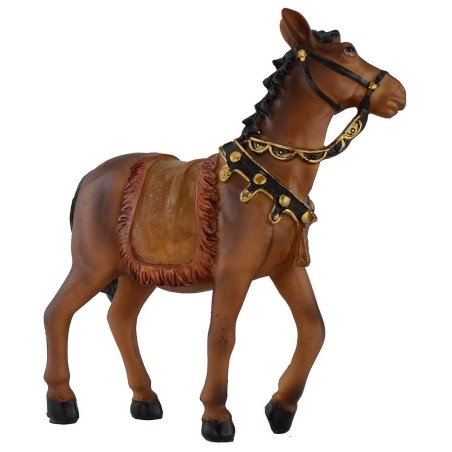 Brown horse with bridle and saddle for statues 12 cm