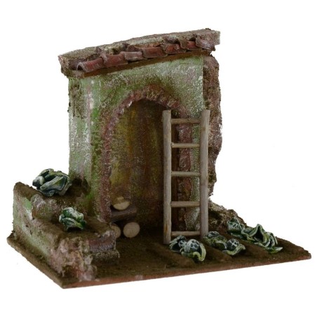 Huerto para belén con cobertizo de 19,5x14,5x17 cm de altura para estatuas.