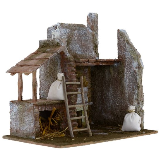 Barn with wooden pergola cm 24x17,5x25 h for statues 12 cm