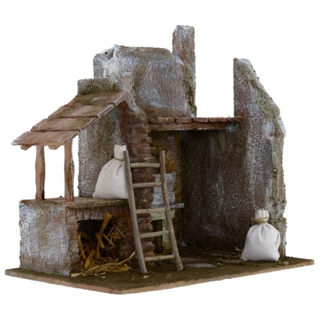 Fienile con pergola in legno cm 24x17,5x25 h per statue 12 cm