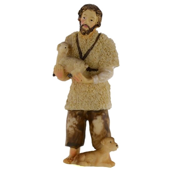 Shepherd with lamb and dog 10 cm in resin