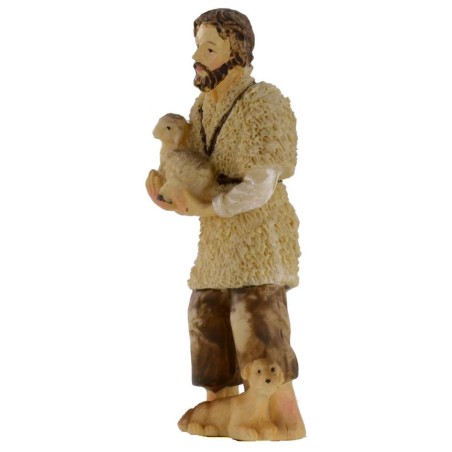 Shepherd with lamb and dog 10 cm in resin
