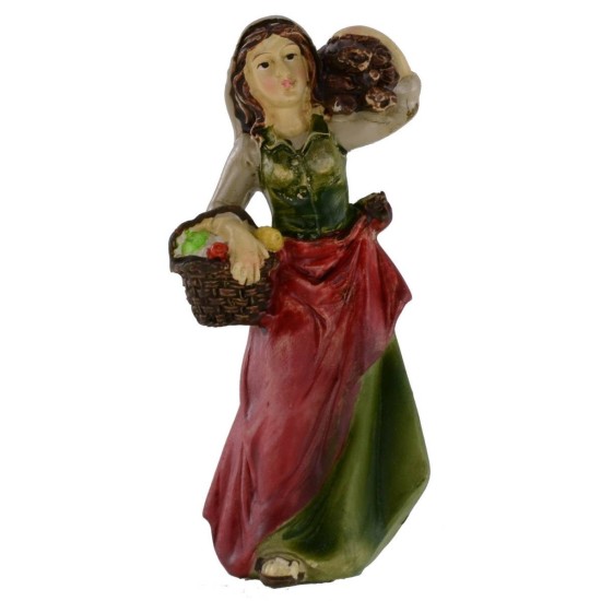 Woman with basket and wood on her shoulder series 10 cm in resin