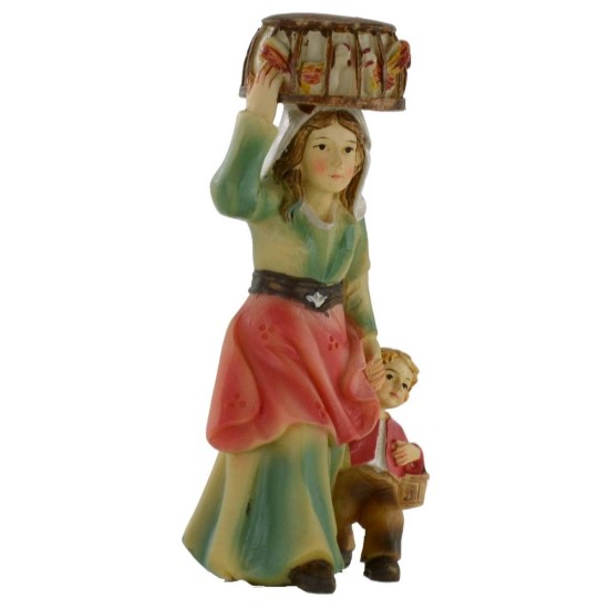 Mujer con niño y jaula en la cabeza serie 8 cm en resina