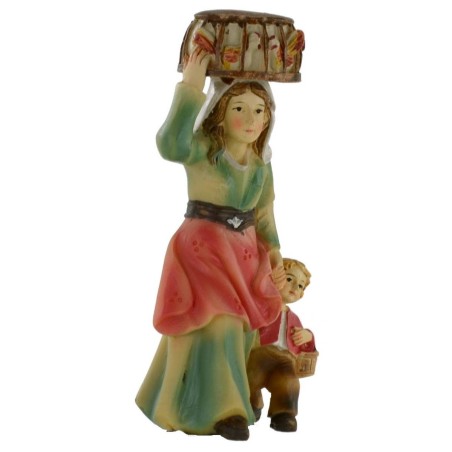 Donna con bambino e gabbia sul capo serie 8 cm in resina Mondo
