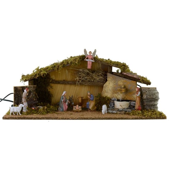 Cabaña completa de estatuas Landi de 10 cm con fuego y fuente