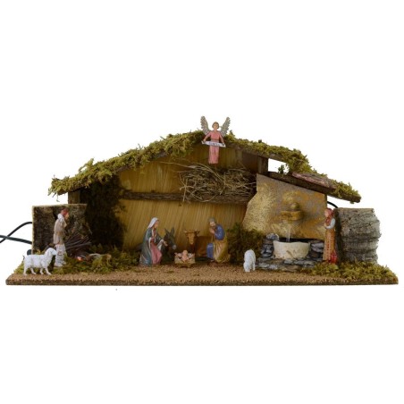 Cabaña completa de estatuas Landi de 10 cm con fuego y fuente