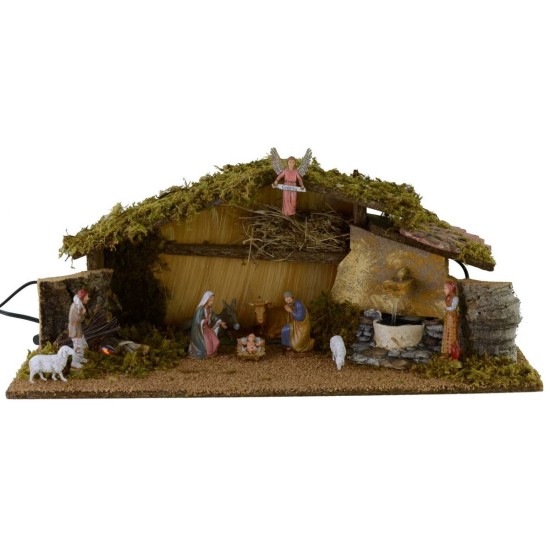 Cabaña completa de estatuas Landi de 10 cm con fuego y fuente
