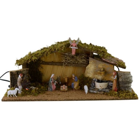 Cabaña completa de estatuas Landi de 10 cm con fuego y fuente