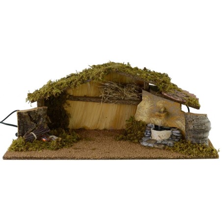 Cabaña con fuego y fuente funcionales cm 54x25x21 h para