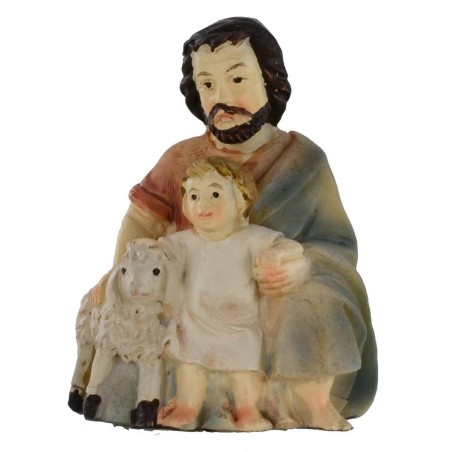 Pastore seduto con bambino e agnello serie 9 cm in resina Mondo