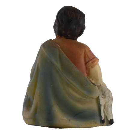 Pastor sentado con niño y cordero serie 9 cm en resina