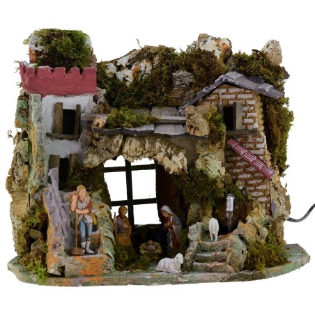 Nativity scene complete with Landi statues with functioning