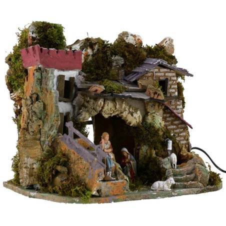 Belén completo de figuras Landi con fuente funcional y cueva de