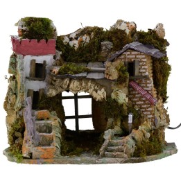 Nativity scene with working fountain and grotto cm 37.5x27x30 h
