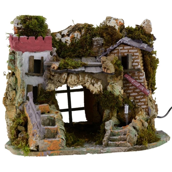 Nativity scene with working fountain and grotto cm 37.5x27x30 h