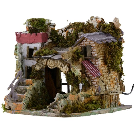 Pesebre con fuente funcionando y cueva cm 37,5x27x30 h