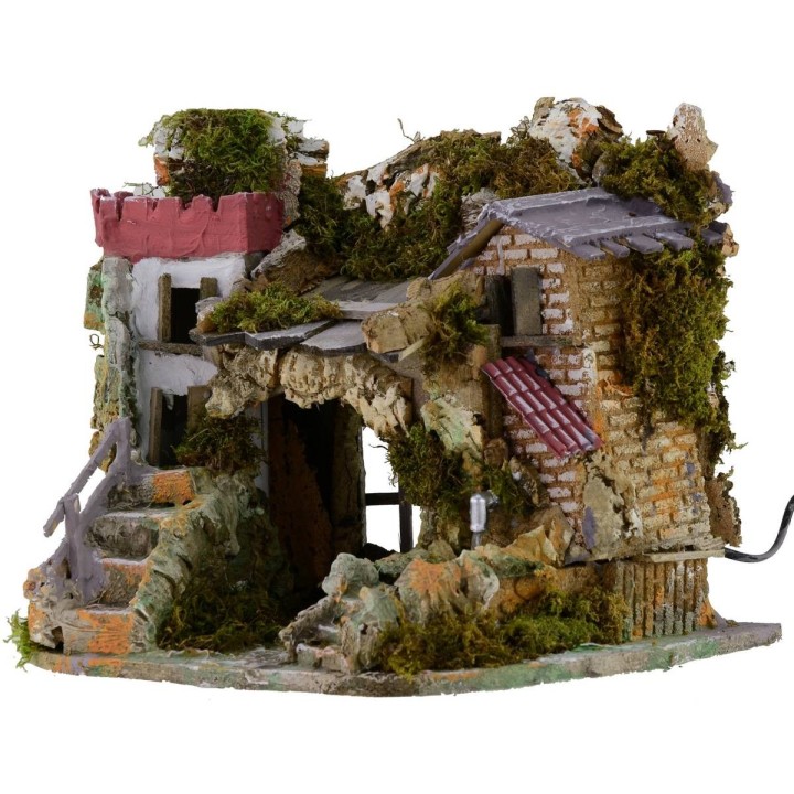 Nativity scene with working fountain and grotto cm 37.5x27x30 h