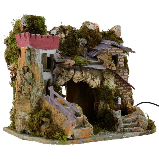 Pesebre con fuente funcionando y cueva cm 37,5x27x30 h