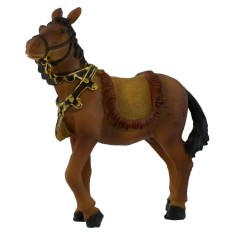 Brown horse with bridle and saddle 10.8x10.5 cm h