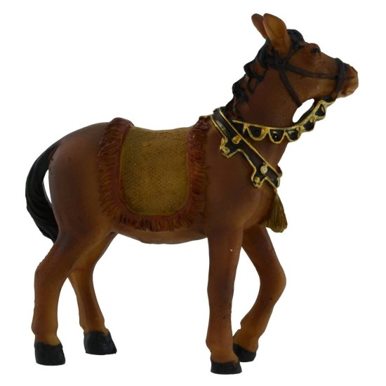 Caballo marrón con bridas y silla de montar cm 10,8x10,5 h Mundo Pesebres