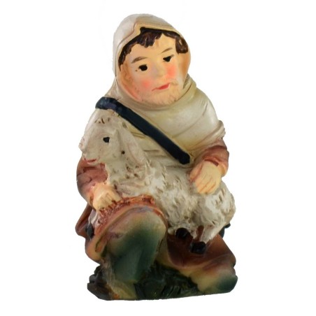 Shepherd sitting with lamb series 9 cm in resin
