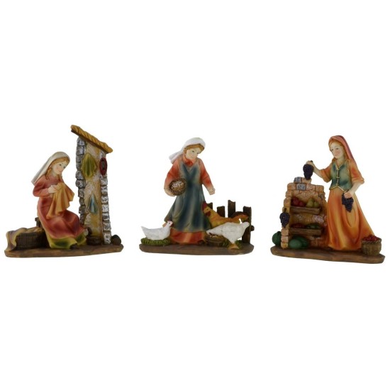 Set 3 women at work 12 cm series in resin