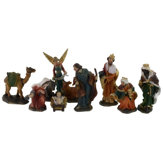 Conjunto de 10 figuras de 7 cm, Natividad del pesebre, Reyes Magos, ángel y camello.