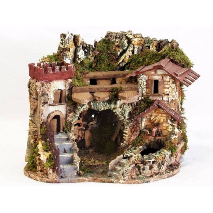Nativity scene with working fountain and grotto cm 37.5x27x30 h