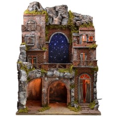 Illuminated nativity scene with fiber optic starry sky cm