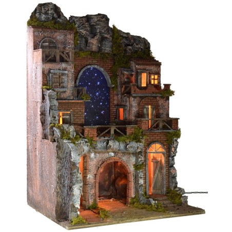 Illuminated nativity scene with fiber optic starry sky cm