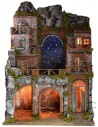 Illuminated nativity scene with fiber optic starry sky cm