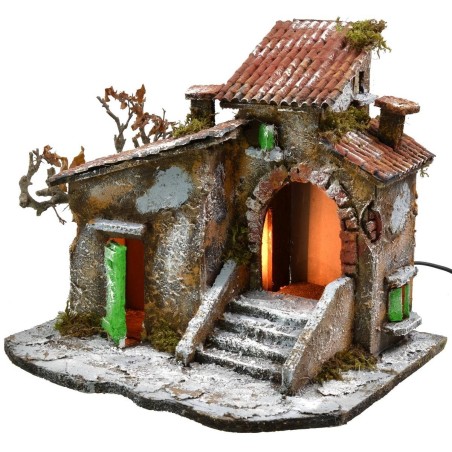Cortile con casa e bottega cm 31,5x26x28 h Mondo Presepi