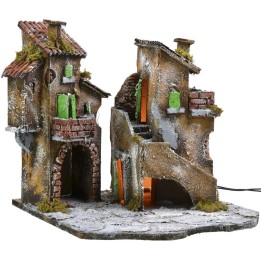 Patio con casas y luces cm 31,5x30x31 h