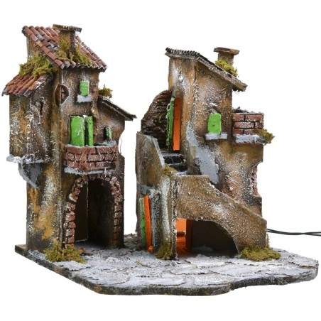 Courtyard with houses and lights cm 31.5x30x31 h