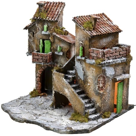 Courtyard with houses and lights cm 31.5x30x31 h