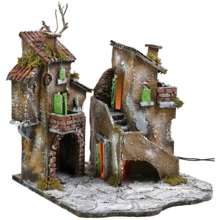 Courtyard with houses and lights cm 31.5x30x31 h