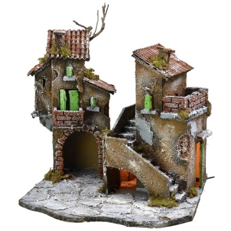 Courtyard with houses and lights cm 31.5x30x31 h