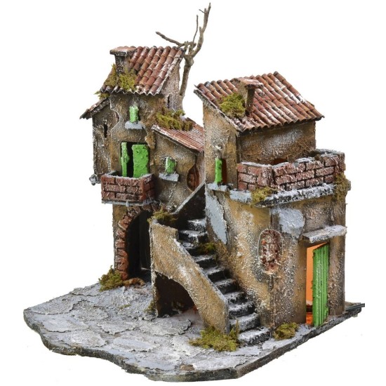 Courtyard with houses and lights cm 31.5x30x31 h