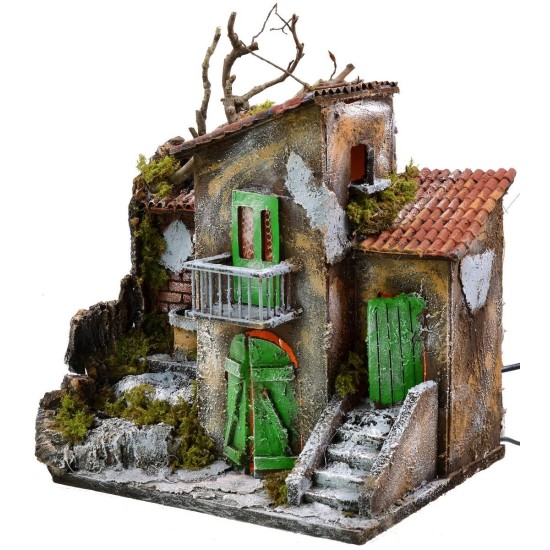 Illuminated house with functioning fountain cm 30x21x35 h