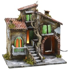 Casas iluminadas con tienda cm 30x21x29,5 h Mundo Pesebre