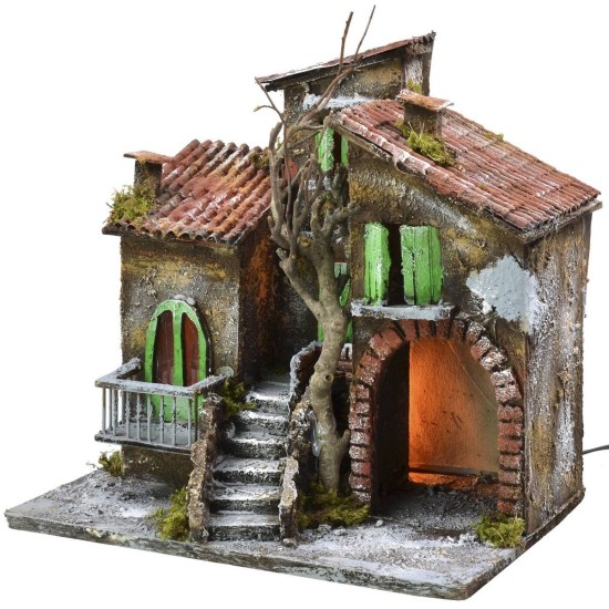 Casas iluminadas con tienda cm 30x21x29,5 h Mundo Pesebre