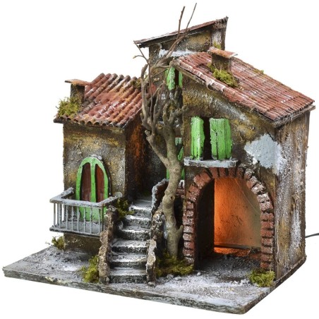 Illuminated houses with shop cm 30x21x29,5 h