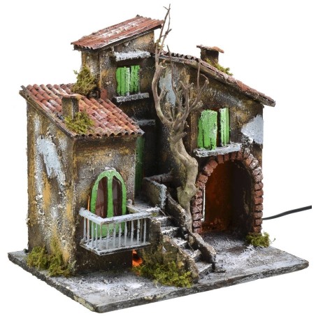 Case illuminate con bottega cm 30x21x29,5 h Mondo Presepi